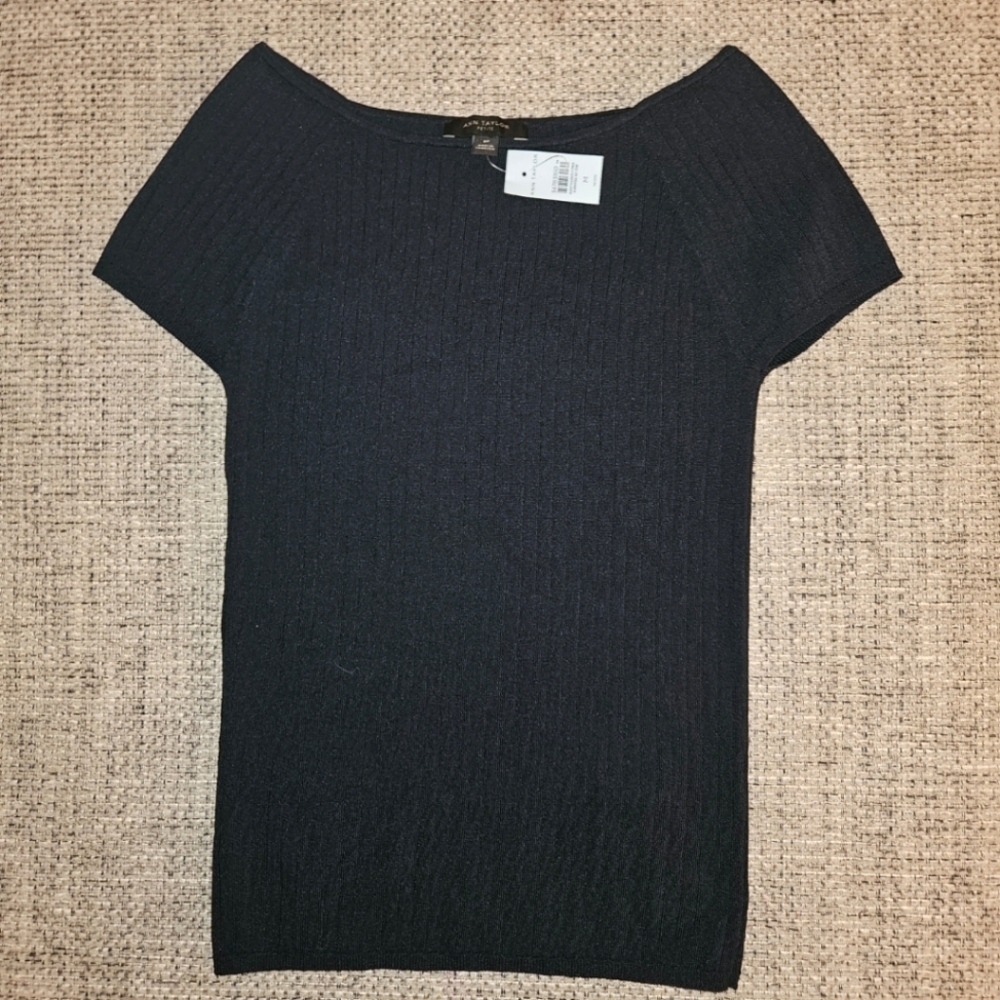 Navy Blue Textured Off the Shoulder Top Ann Taylor NWT
